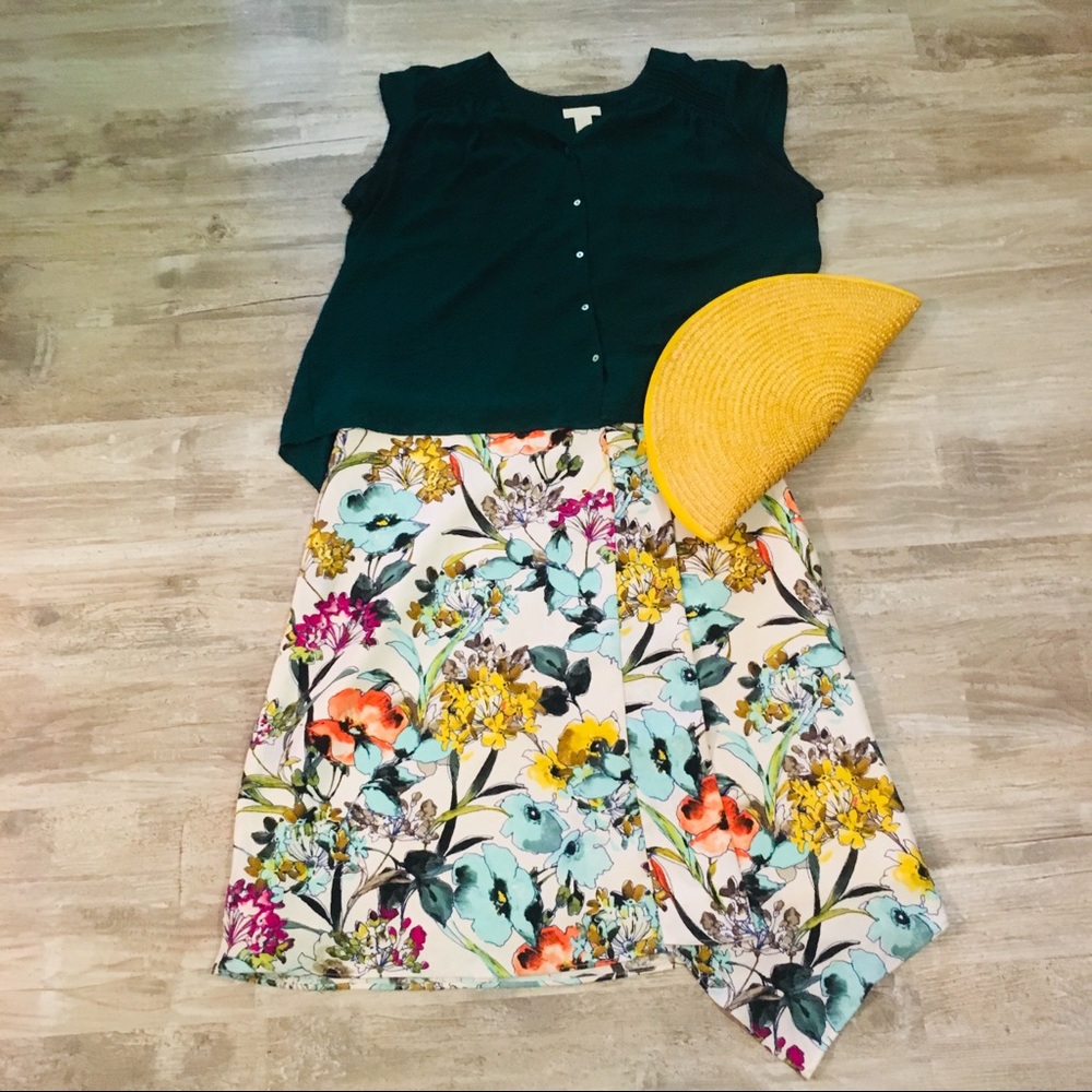 Asymmetrical Floral Skirt, The Limited